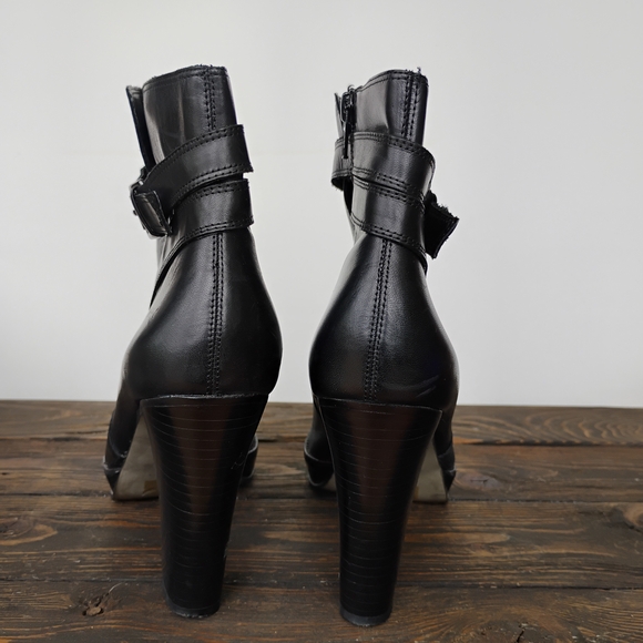 Arturo Chiang Primo Ankle Boots Size 8M Platform Black Leather Buckle Belt ZipUp - Picture 9 of 16